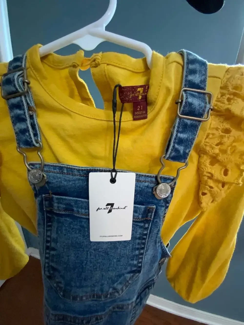 7 For All Mankind Denim Overall Skirt Set Size 2T Yellow